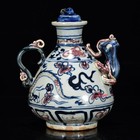 7 4  China Old Retro Yuan Dynasty Blue White Porcelain Dragon Pattern Tea Pot