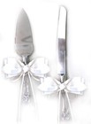 Color Satin Bow Bridal Wedding Party Cake Knife Server Set White Ivory Burgundy