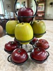 11 Wooden Apples With Black Metal Stand