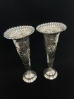 Pair Of Antique Mauser Floral Fluted Sterling Silver Trumpet Vases 7 25  H