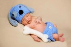 Newborn Dog Outfit Crochet Baby Girl Boy Infant Photo Prop Hat   Shorts   Bone
