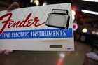 Rare 1950s  Fender Guitar Dealer Painted Metal Sign Amp Music Rock Elvis Beatles