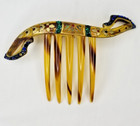 Tortoise Shell Bakelite Engraved Hair Comb W Inset Rhinestones Curved Vtg Read