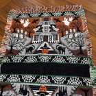 Vtg Halloween Spooky Haunted Mansion Ghost Black Cat Spider Rug Wall Tapestry