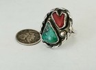 Vintage Navajo Ring Sterling Silver Native American Southwest Turquoise Coral
