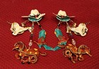 Lunch At The Ritz Cowboy Boots  Hat  Horses  Dangle Clip-on Earrings  Vintage 