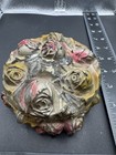 Vintage Antique Goofus Glass Vanity Powder Puff Jar Trinket Box Red gold Rose