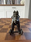Vintage Antique Brass Bronze Indian Temple Trojan Horse Pull Toy Wheels Figurine