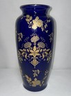 Cobalt Blue   Gold Decorated Vase 8 Inches High Floral Pattern