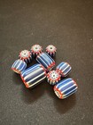 9 Chevron Blue Striped Glass Beads - 5-12mm Fancy Rare Vintage  b647 