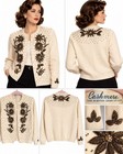 Vintage 1960s Cashmere Beaded Floral Cardigan     British Crown Colony