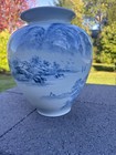 Vintage Chinese Blue   White Porcelain Vase 12 5  Hand Painted Landscape Signed
