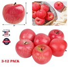 6 12x Artificial Red Apple Plastic Fake Fruit Realistic Party Photo Decorations