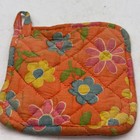Vintage 60s 70s Orange    Pink Yellow Blue Flower Power Quilted Pot Holder