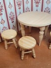 Miniature Wood Table Stools Set Dollhouse Furniture Lot Rustic Vintage Farmhouse