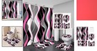 Vibrant Pink Shower Curtain Set With Grey Stripes     Complete Bathroom Set