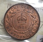 1936 Newfoundland One Cent Iccs Graded Ms-64 Red