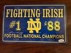 1988 Notre Dame Football Plaque License Plate Autographed By Lou Holtz Jsa 