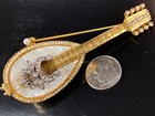 Craft Signed Vintage Gold Tone Mandolin Lute Pin Brooch Rare