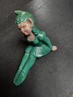 Vintage Green  Pixie Elf Figurine Seated Christmas Fantasy Collectible 