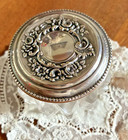 Antique   Vintage  Vanity Pressed Glass Dresser Jar With Repousse Flora Lid