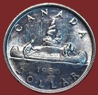          Uncirculated 1950 King George Vi One Dollar Silver Coin Canada