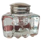 Vtg Cut Glass Or Crystal Inkwell Handcrafted Flip Silver Hinged Lid Wide Mouth