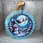 Snowman And Santa Christmas Round Wall Decoration With Blue Lace Trim Festive