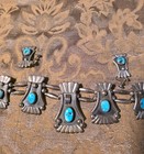 Vintage Native American Jewelry Sterling Silver Necklace And Earring Set 1970 s