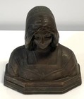 Antique Original Pompeian Bronze Clad Beatrice Bust Statue Bookend Sculpture