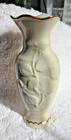 Vintage Off White Embossed Floral Porcelain Vase Gold Trim