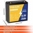 Poeruni 12v 25ah Lifepo4 Lithium Battery Built-in Bms 5000  Deep Cycle For Solar