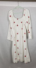 Free People Maxi Ivory Dress S Red Embroidery Floral Linen Blend Boho Side Slits