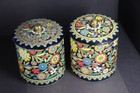 Vtg Daher Floral Tin Canisters England Lidded Set Of 2 Colorful  el2 