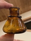 Antique Golden Honey Amber Yellow Cone Ink-well Bottle Ring Shoulder Tooled Lip