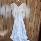 Vtg 1980s 1990s Alfred Angelo White Sz 6 Wedding Gown W  Petticoat - Vg Cond