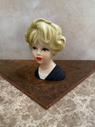 Vintage Lady Head Vase Blonde Royal Crown In Black   White Miniature 4 5    Scarce
