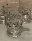 Vtg Libbey Glass For Arbys Christmas Glass Footed Mug Holly Berry 1987 Set Of 7