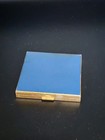 Vintage Volupte Powder Compact Mirror Square Blue Gold Tone Empty Make-up Beauty