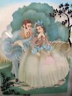 Vintage Reverse Silhouette Convex Glass Picture 5 x4  Couple Courting Signed