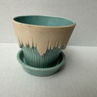 Vintage Mccoy Pottery Icicle Drip Flower Pot Planter Turquoise Blue