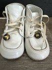 Vtg Toddle Time Baby Shoes White Leather 3e Lace Up Bells Pre Walker High Top