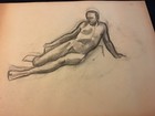 Vintage 1930s Chester Snowden Male Nude Figure Study Charcoal Drawing Sketch