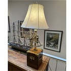 Vintage Brass Sextant Table Desk Lamp Nautical Maritime Wood Box Decor 38   Tall