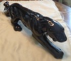Vintage 1950s Black Panther Statue Mcm Haeger Pottery Gloss Glaze 18 