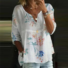 Womens Cotton Linen Floral Tunic Tops Blouse Ladies Boho Loose Summer T-shirt