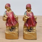 Vintage Armor Bronze Bookends Peasant Girl Basket Pair Set Red Dress 7 1 2 Inch