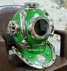 Antique Nautical 18   Vintage Diving Green U s Navy Deep Sea Scuba Helmet 18 In