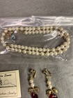 Lee Sands Faux Pearls   Austrian Crystal Necklace   Dangle Clip On Earrings