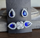Blue English Hunt Seat  Dressage  Cravat Magnetic Collar Brooch And Earring Set 